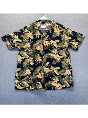Old Navy Mens  M  Black Tropical Floral Hawaiian Camp Collar Short Sleeve Shirt